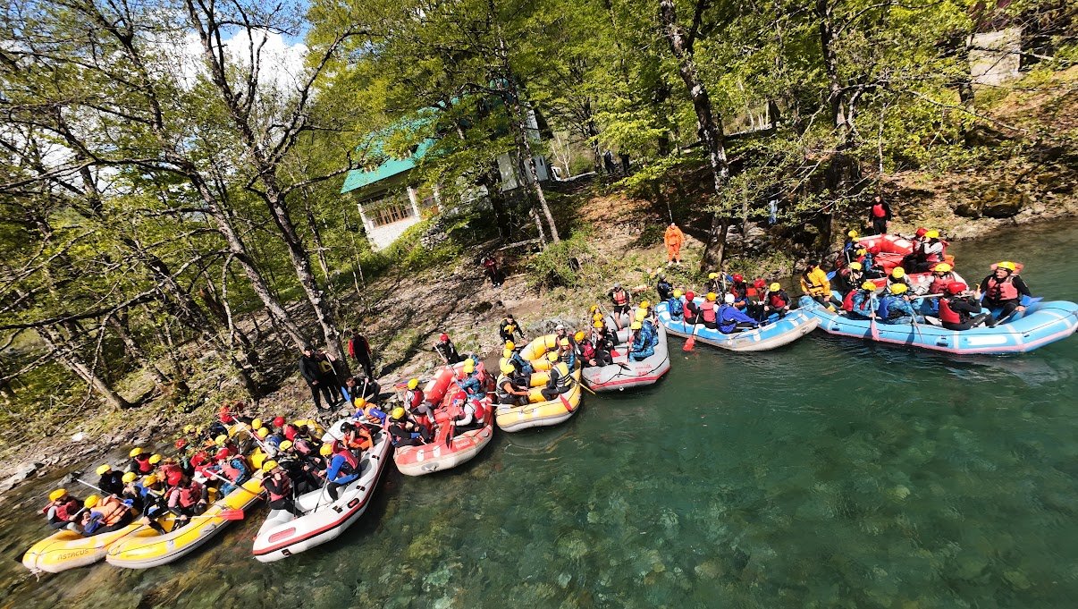 Rafting boats beside the riverbank